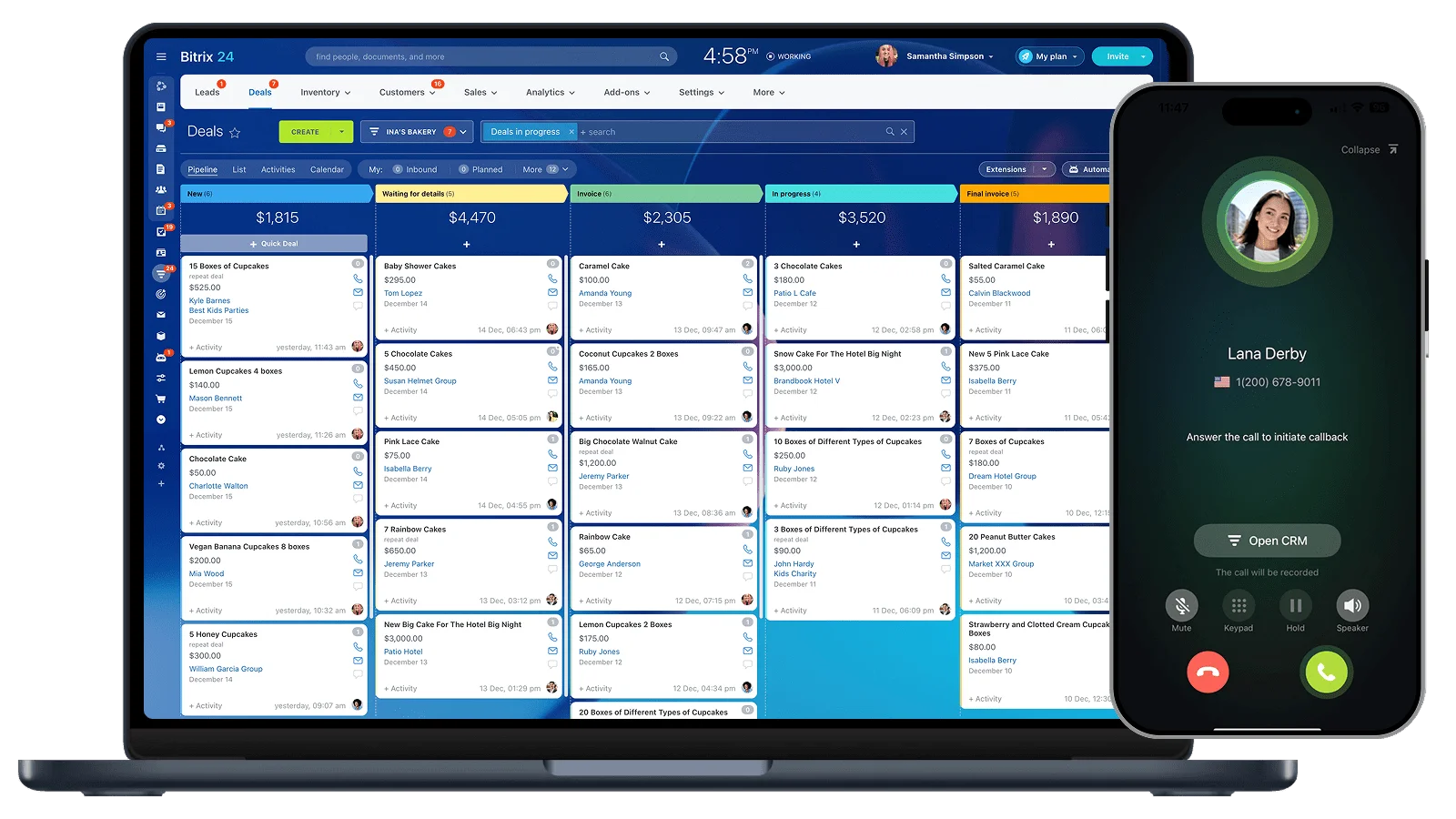 Interface do Bitrix24: CRM, pipeline de vendas e automações