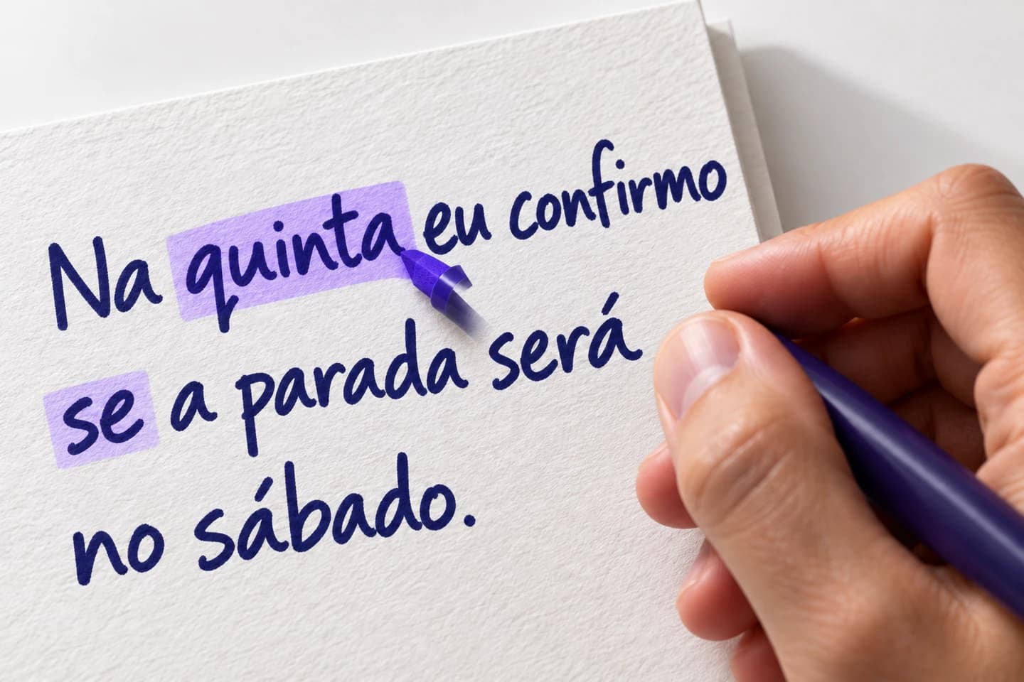 Mão destaca quinta e se na anotação de uma conversa